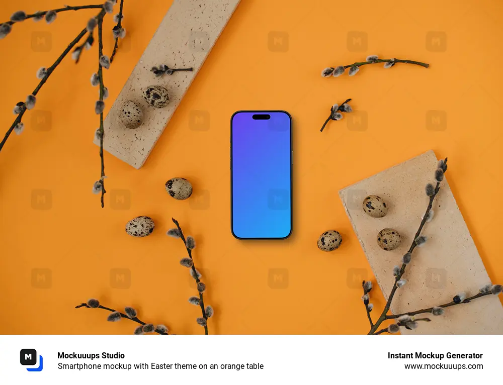 Smartphone mockup with Easter theme on an orange table