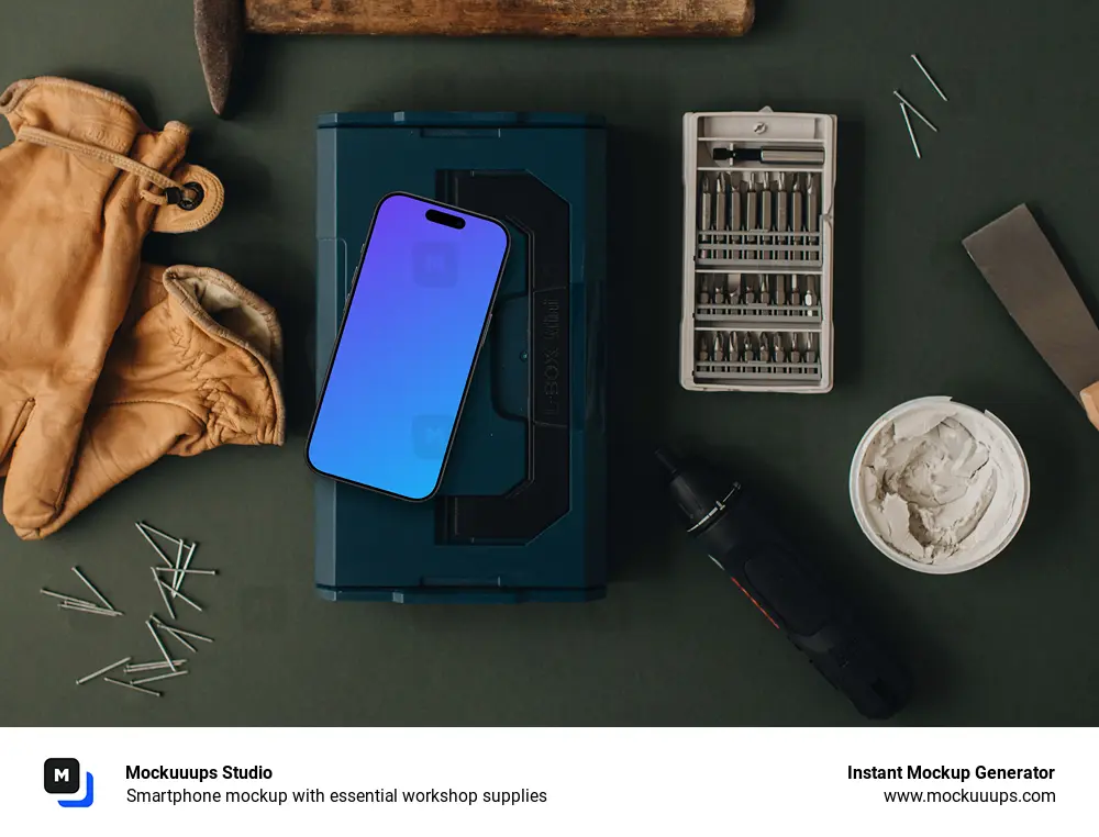 Smartphone mockup with essential workshop supplies