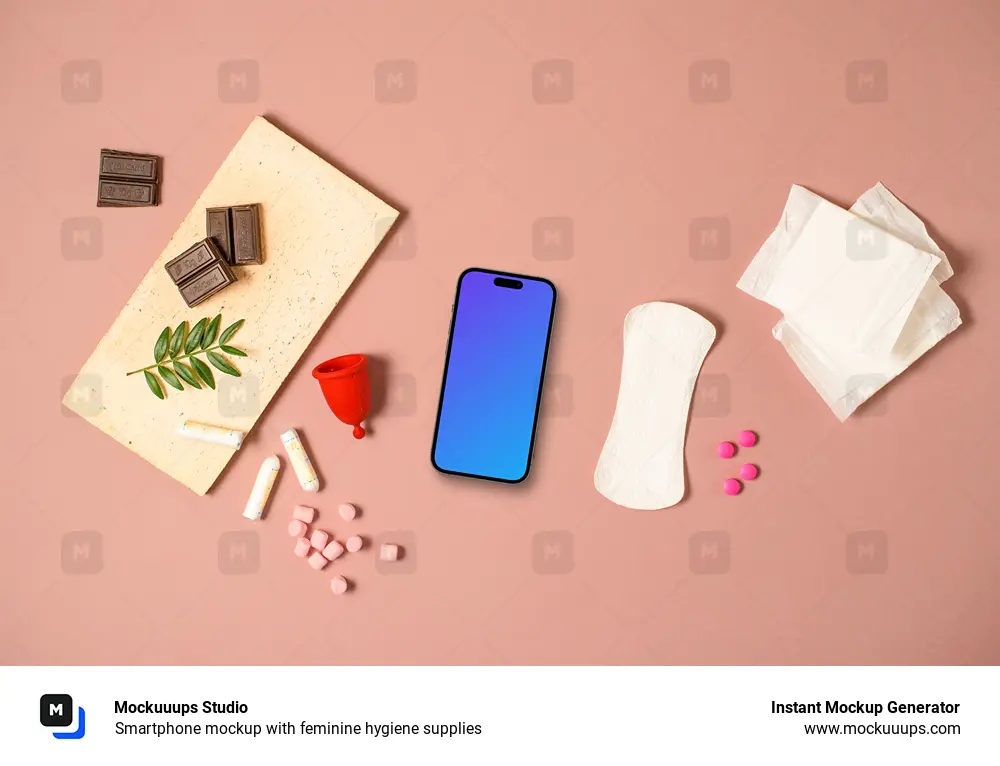 Smartphone mockup with feminine hygiene supplies