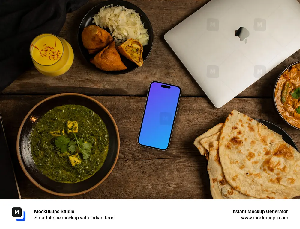 Smartphone mockup with Indian food