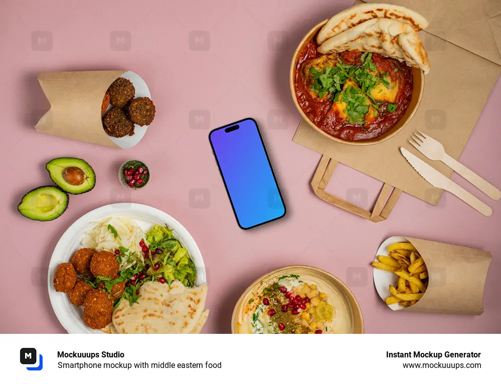 Smartphone mockup with middle eastern food
