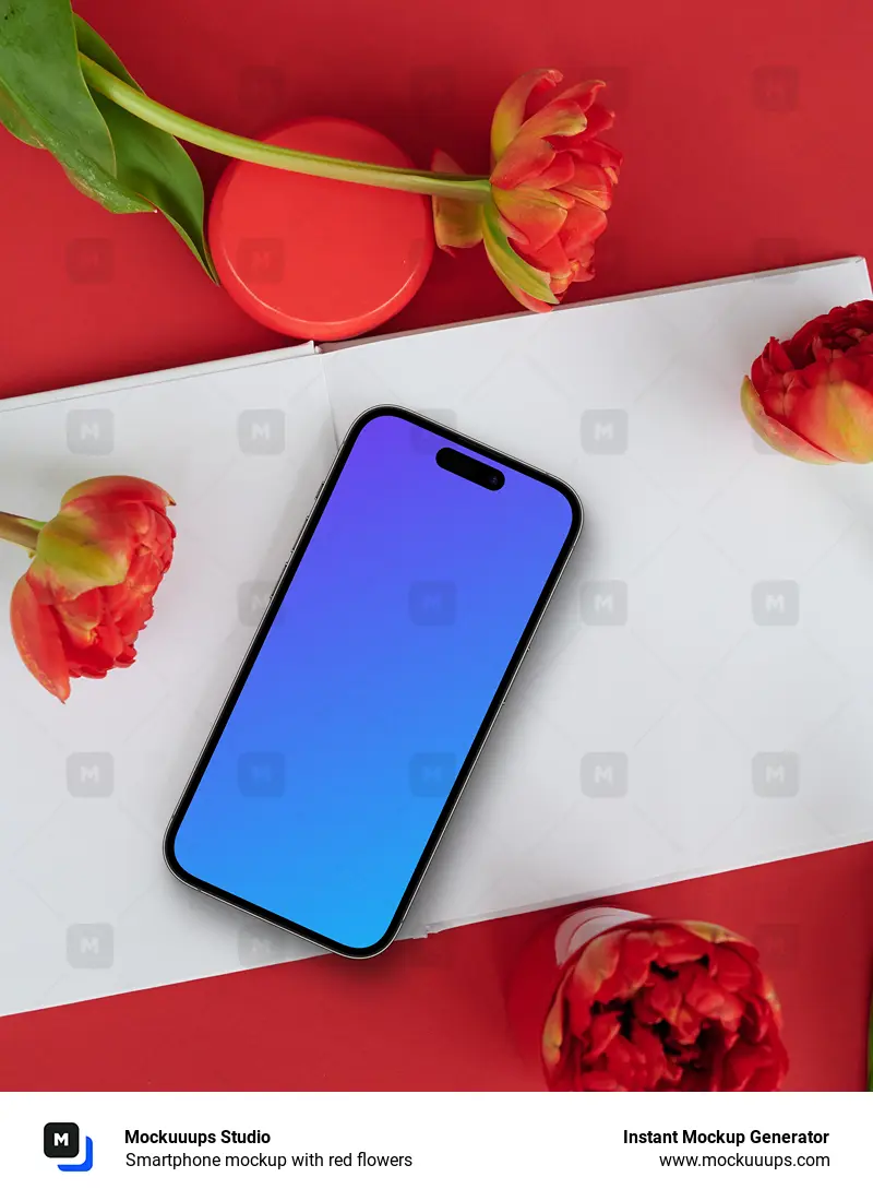 Smartphone mockup with red flowers