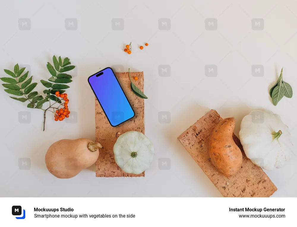 Smartphone mockup with vegetables on the side