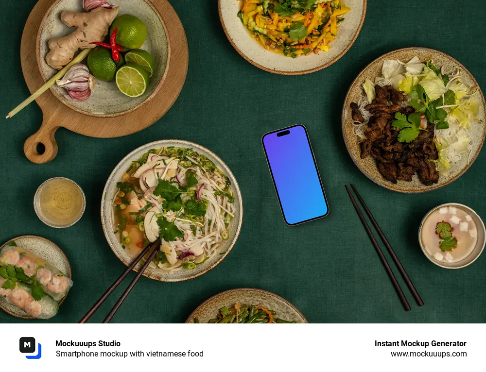 Smartphone mockup with vietnamese food