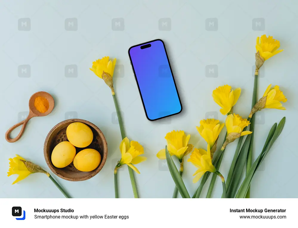 Smartphone mockup with yellow Easter eggs