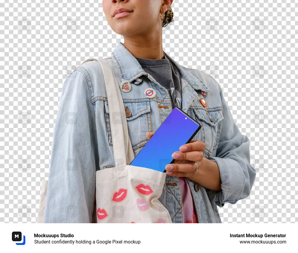 Student confidently holding a Google Pixel mockup