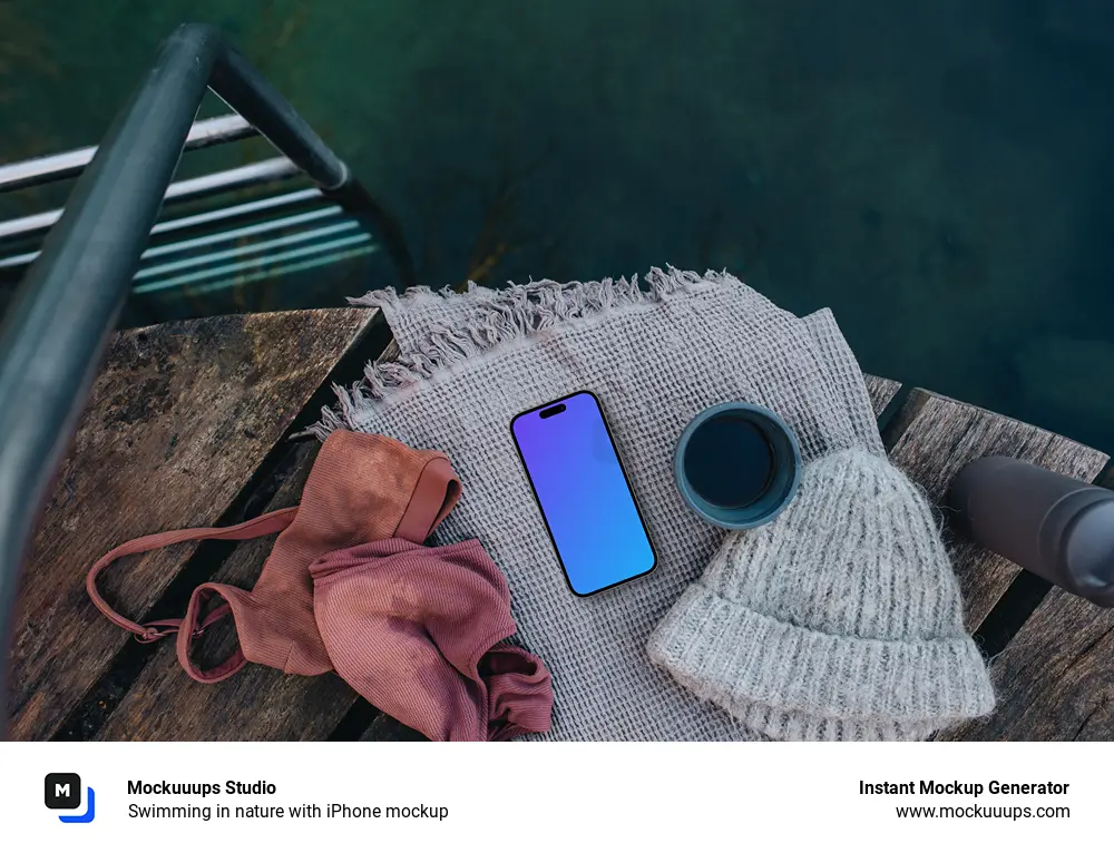 Swimming in nature with iPhone mockup