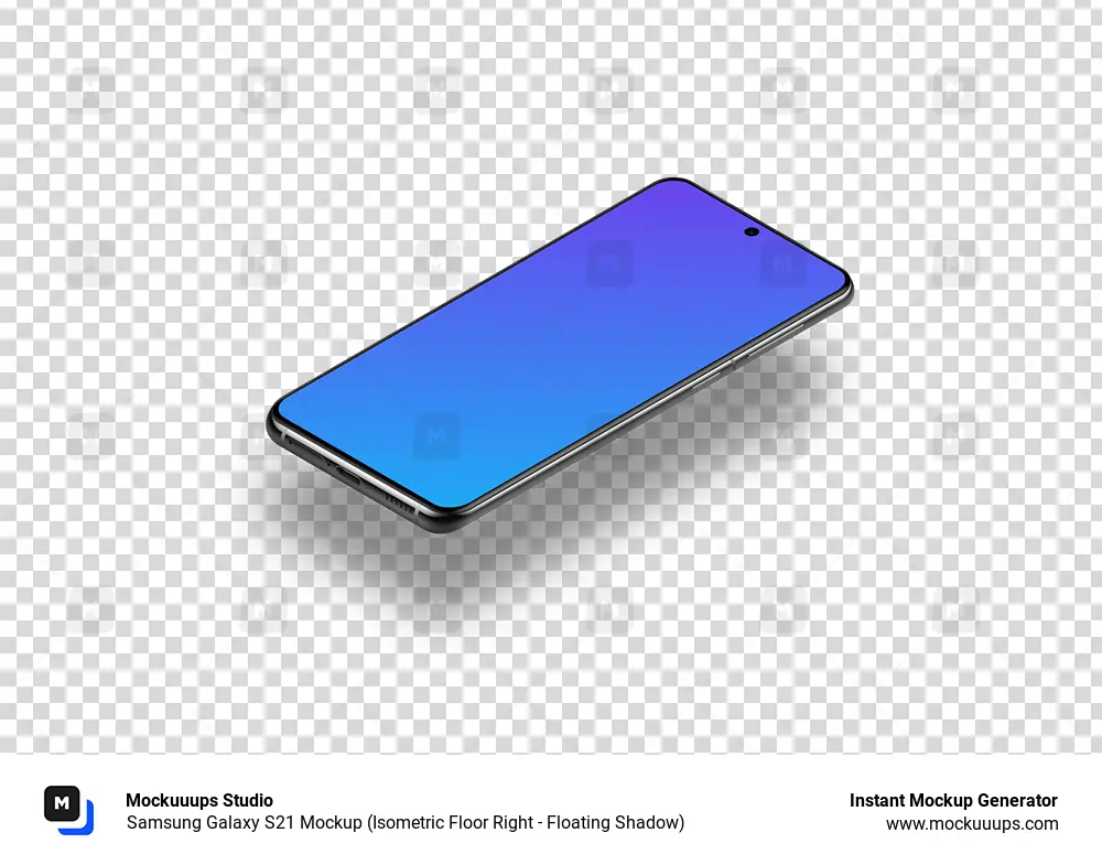 Samsung Galaxy S21 Mockup (Isometric Floor Right - Floating Shadow)