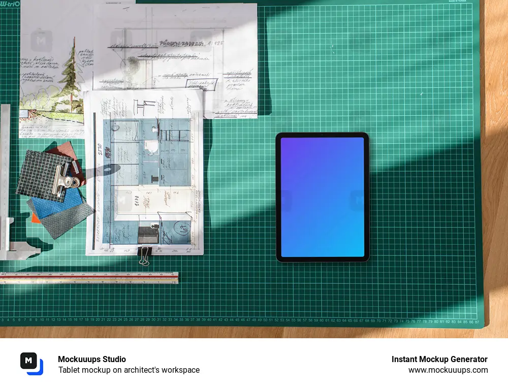 Tablet mockup on architect's workspace