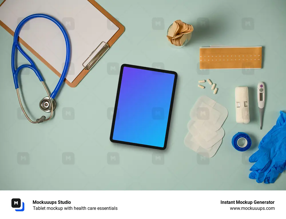 Tablet mockup with health care essentials