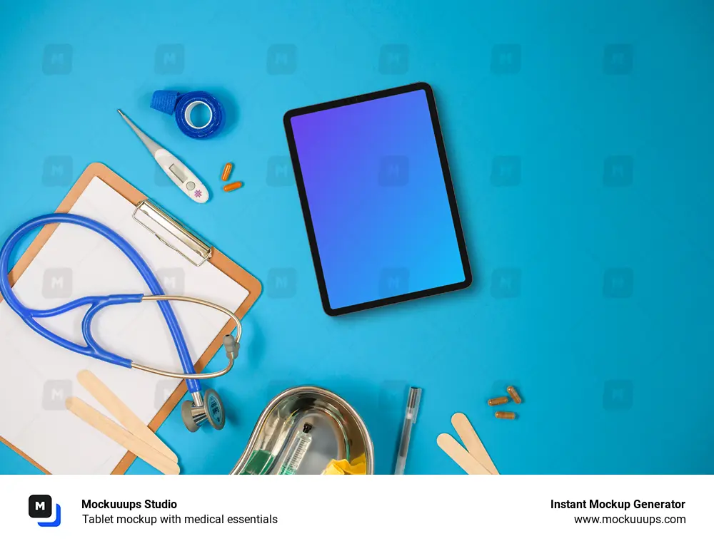 Tablet mockup with medical essentials