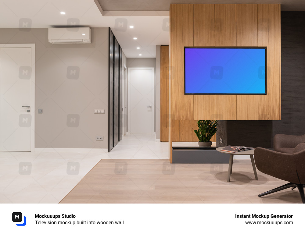 Television mockup built into wooden wall