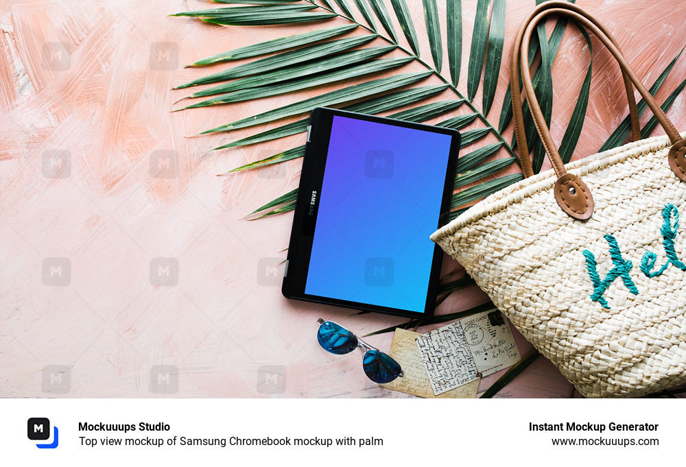 Top view mockup of Samsung Chromebook mockup with palm