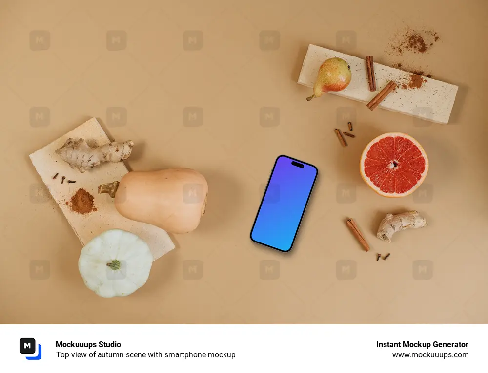 Top view of autumn scene with smartphone mockup