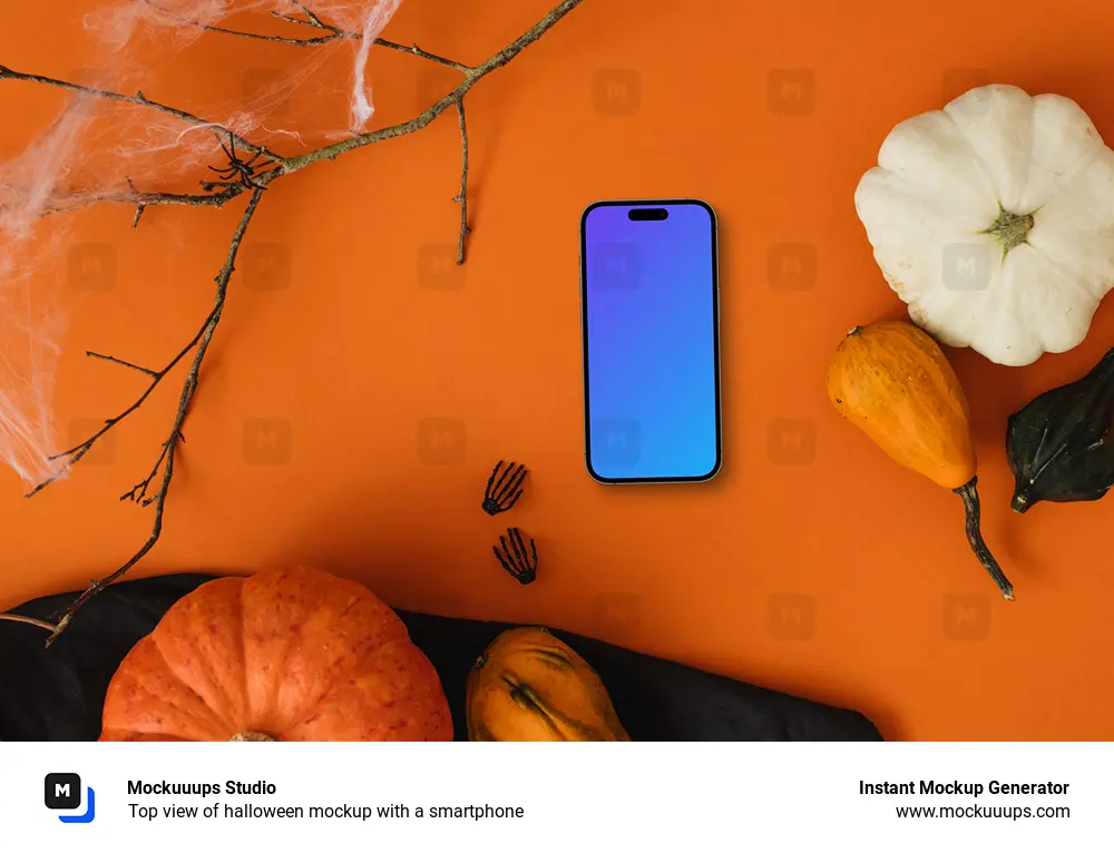 Top view of halloween mockup with a smartphone