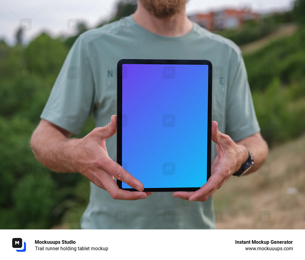 Trail runner holding tablet mockup