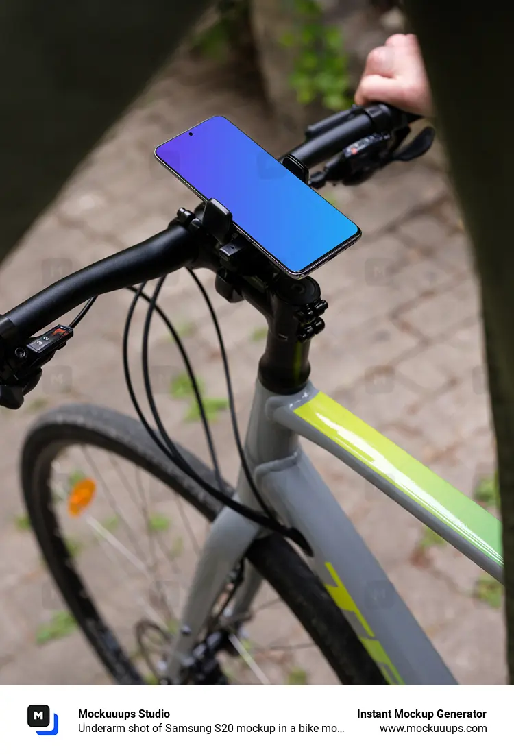 Underarm shot of Samsung S20 mockup in a bike mount