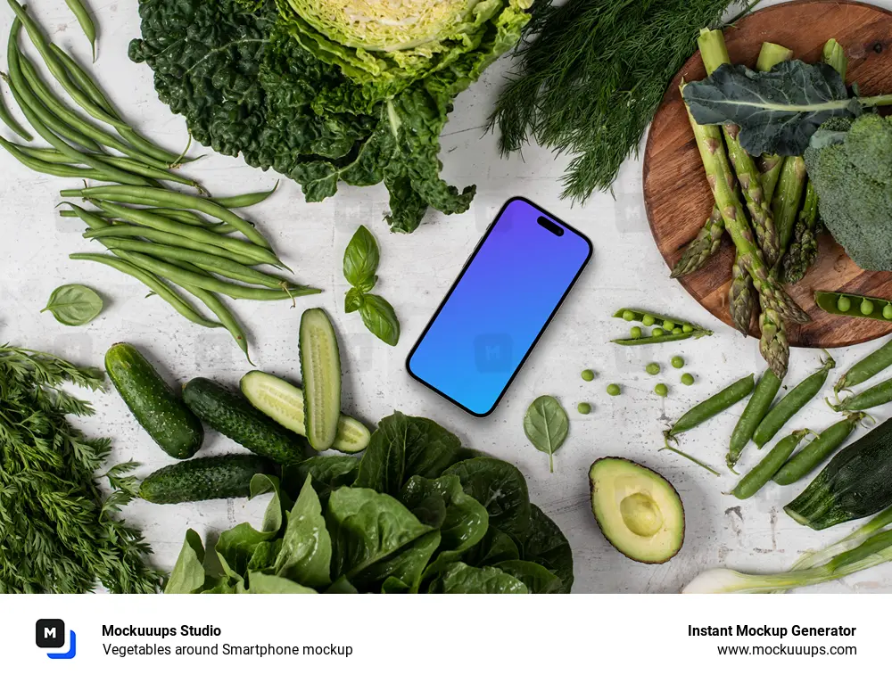 Vegetables around Smartphone mockup 