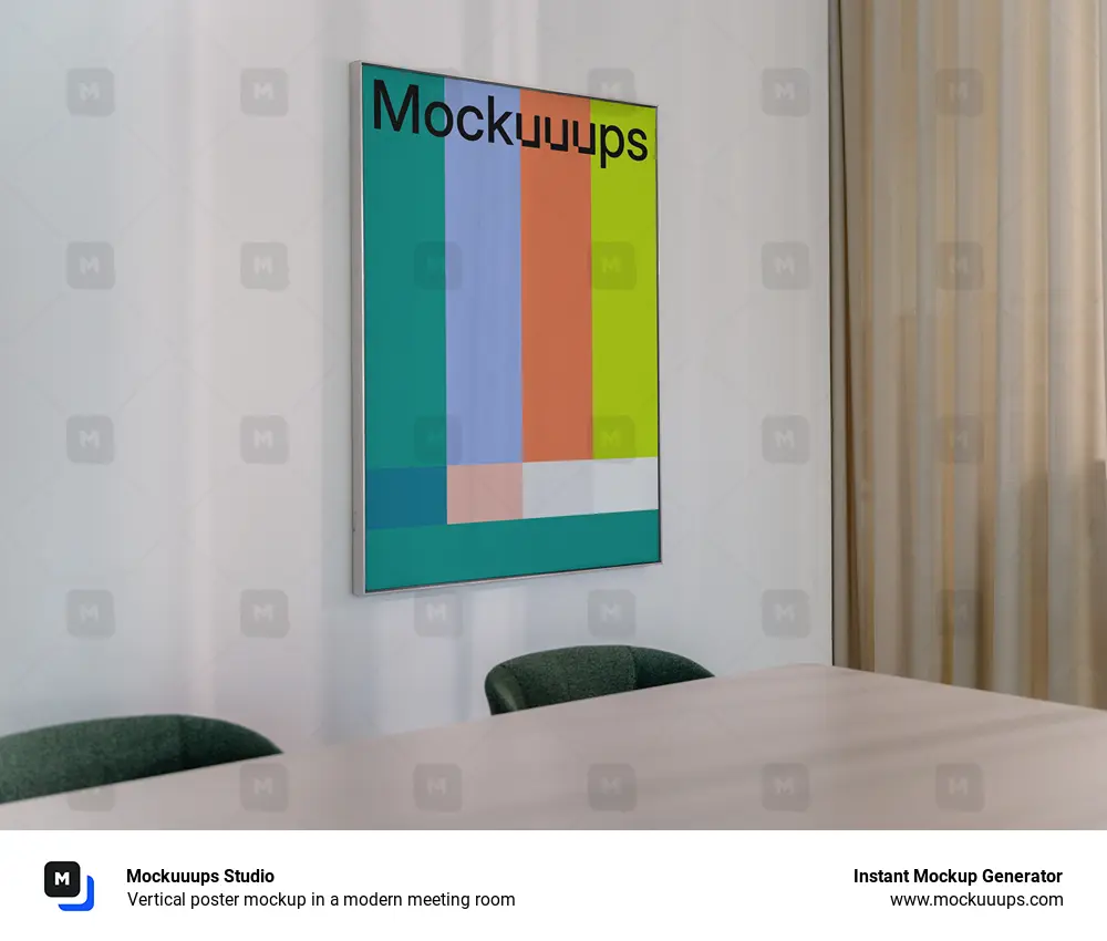 Vertical poster mockup in a modern meeting room
