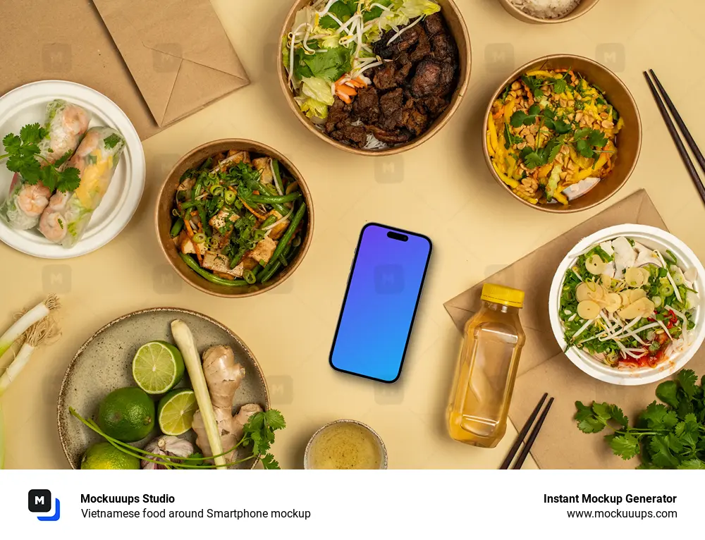 Vietnamese food around Smartphone mockup