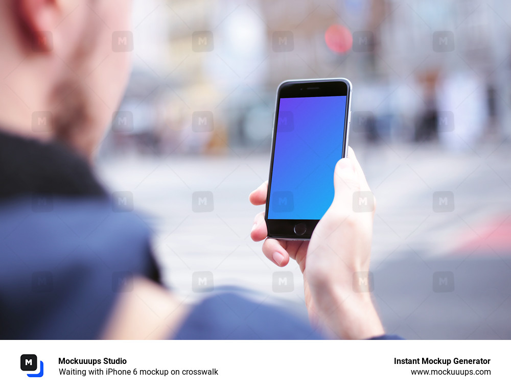 Waiting with iPhone 6 mockup on crosswalk