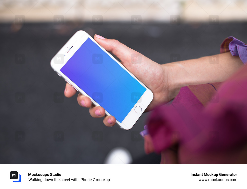 Walking down the street with iPhone 7 mockup