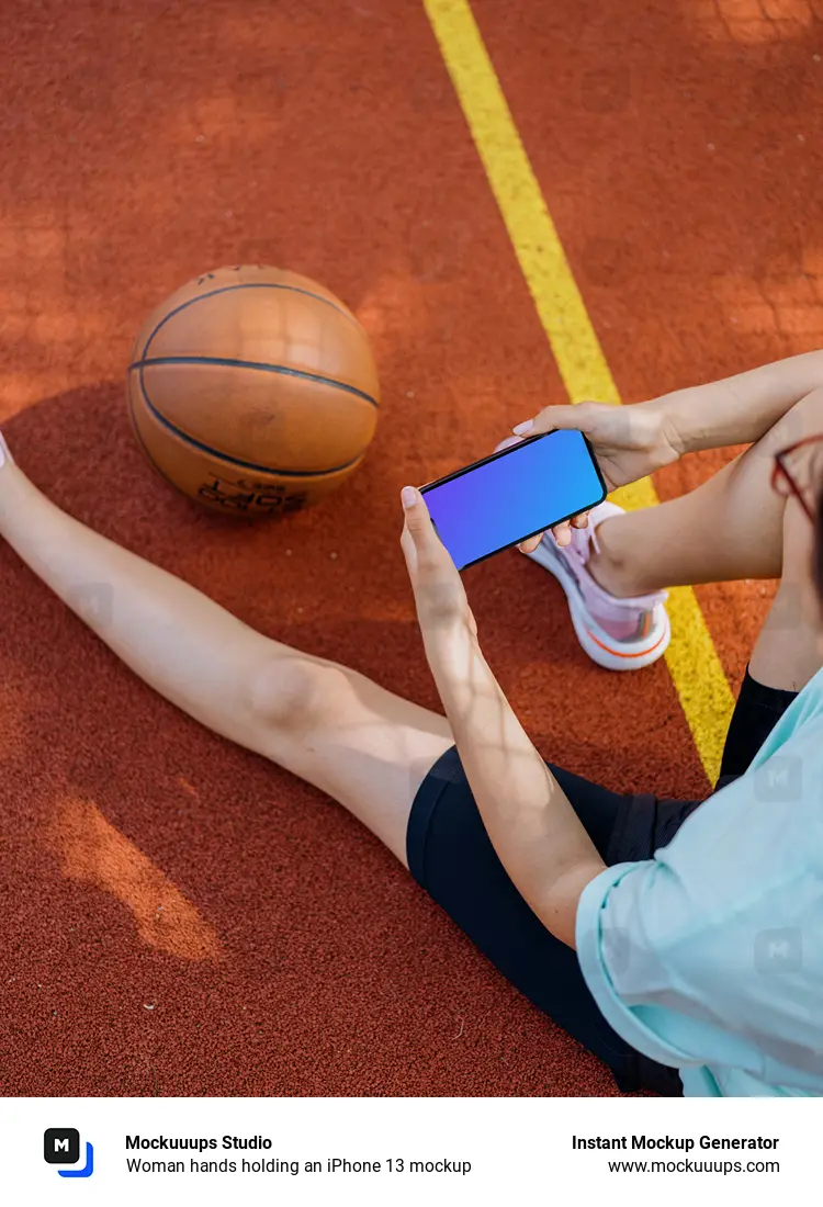 Woman hands holding an iPhone 13 mockup