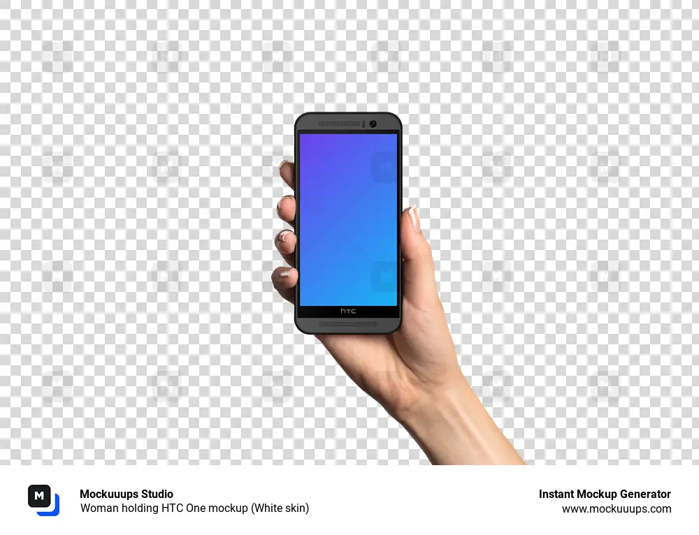 Woman holding HTC One mockup (White skin)