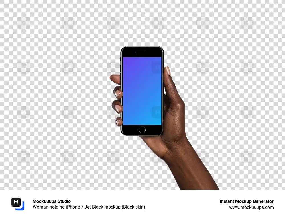 Woman holding iPhone 7 Jet Black mockup (Black skin)