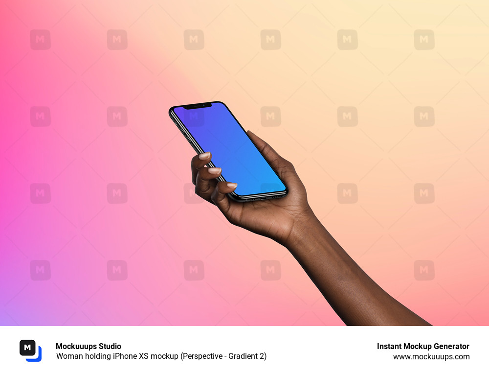 Woman holding iPhone XS mockup (Perspective - Gradient 2)