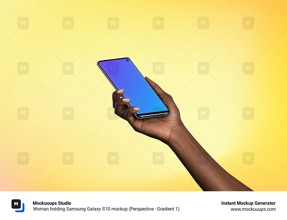 Woman holding Samsung Galaxy S10 mockup (Perspective - Gradient 1)