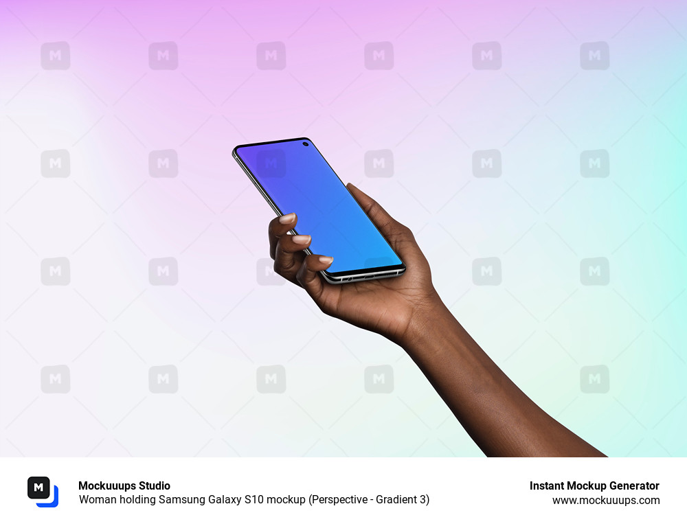 Woman holding Samsung Galaxy S10 mockup (Perspective - Gradient 3)