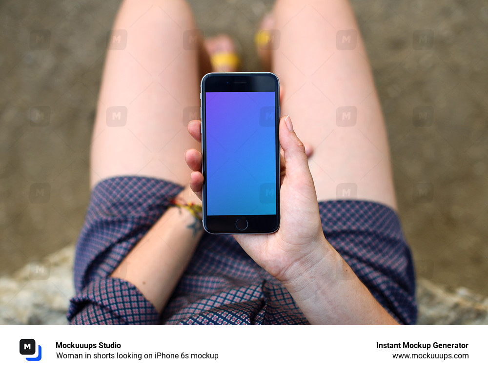 Woman in shorts looking on iPhone 6s mockup