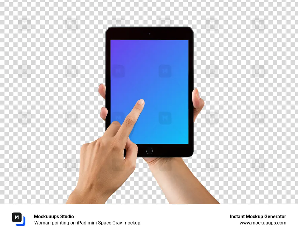 Woman pointing on iPad mini Space Gray mockup