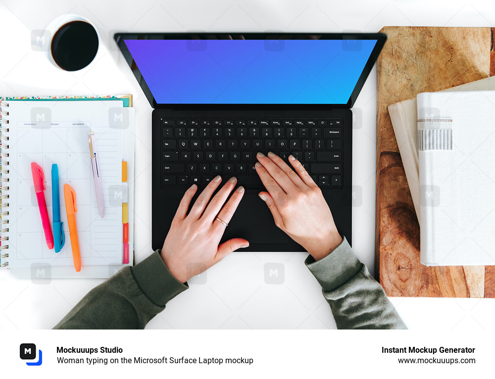 Woman typing on the Microsoft Surface Laptop mockup