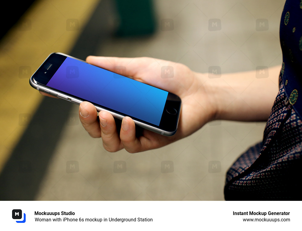 Woman with iPhone 6s mockup in Underground Station