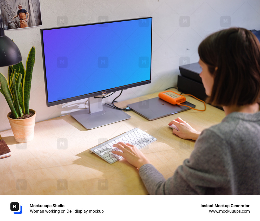 Woman working on Dell display mockup