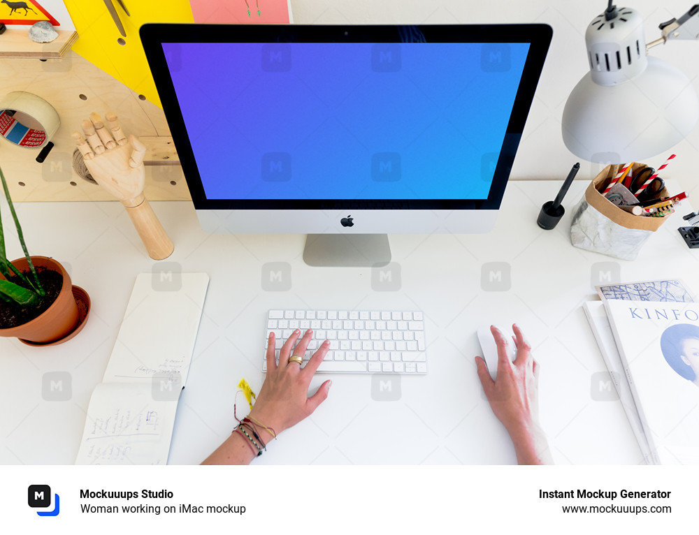 Woman working on iMac mockup