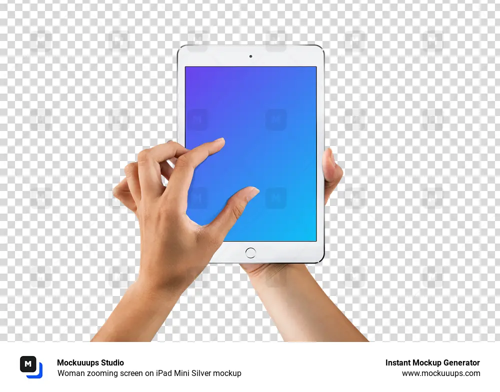 Woman zooming screen on iPad Mini Silver mockup