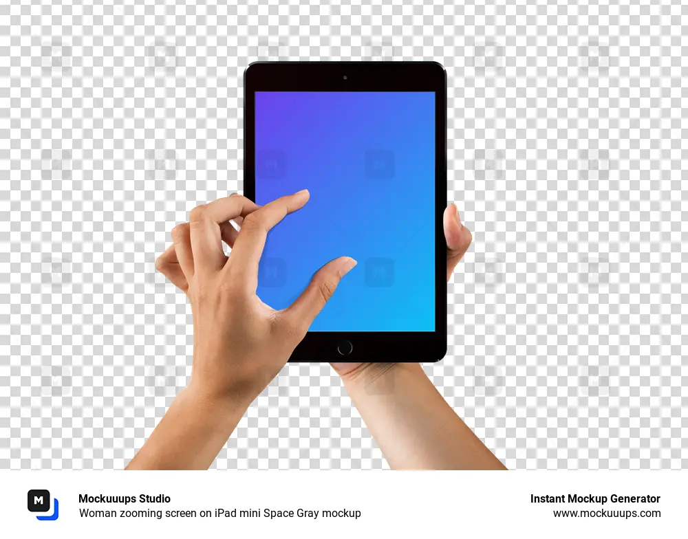 Woman zooming screen on iPad mini Space Gray mockup