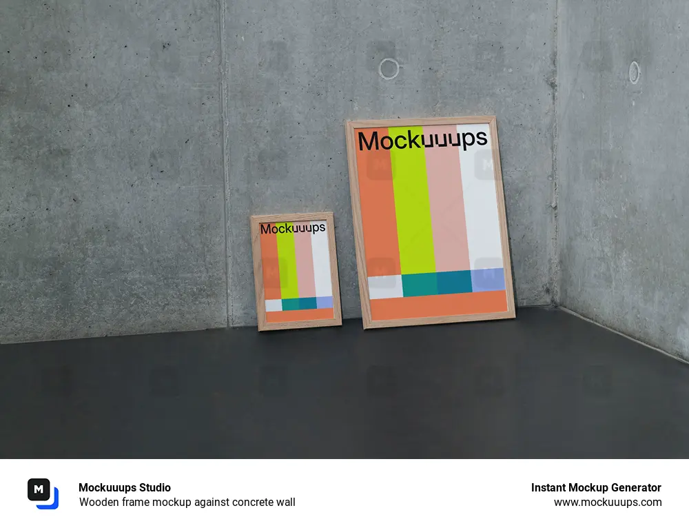 Wooden frame mockup against concrete wall