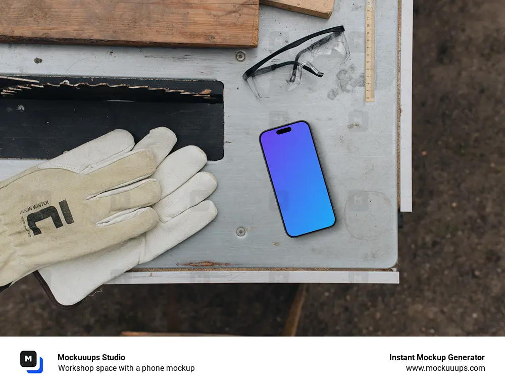 Workshop space with a phone mockup