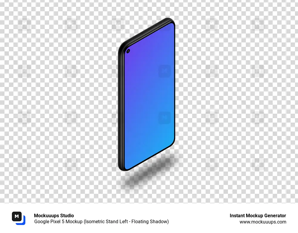 Google Pixel 5 Mockup (Isometric Stand Left - Floating Shadow)