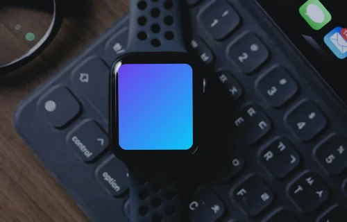 Apple Watch mockup placed on keyboard