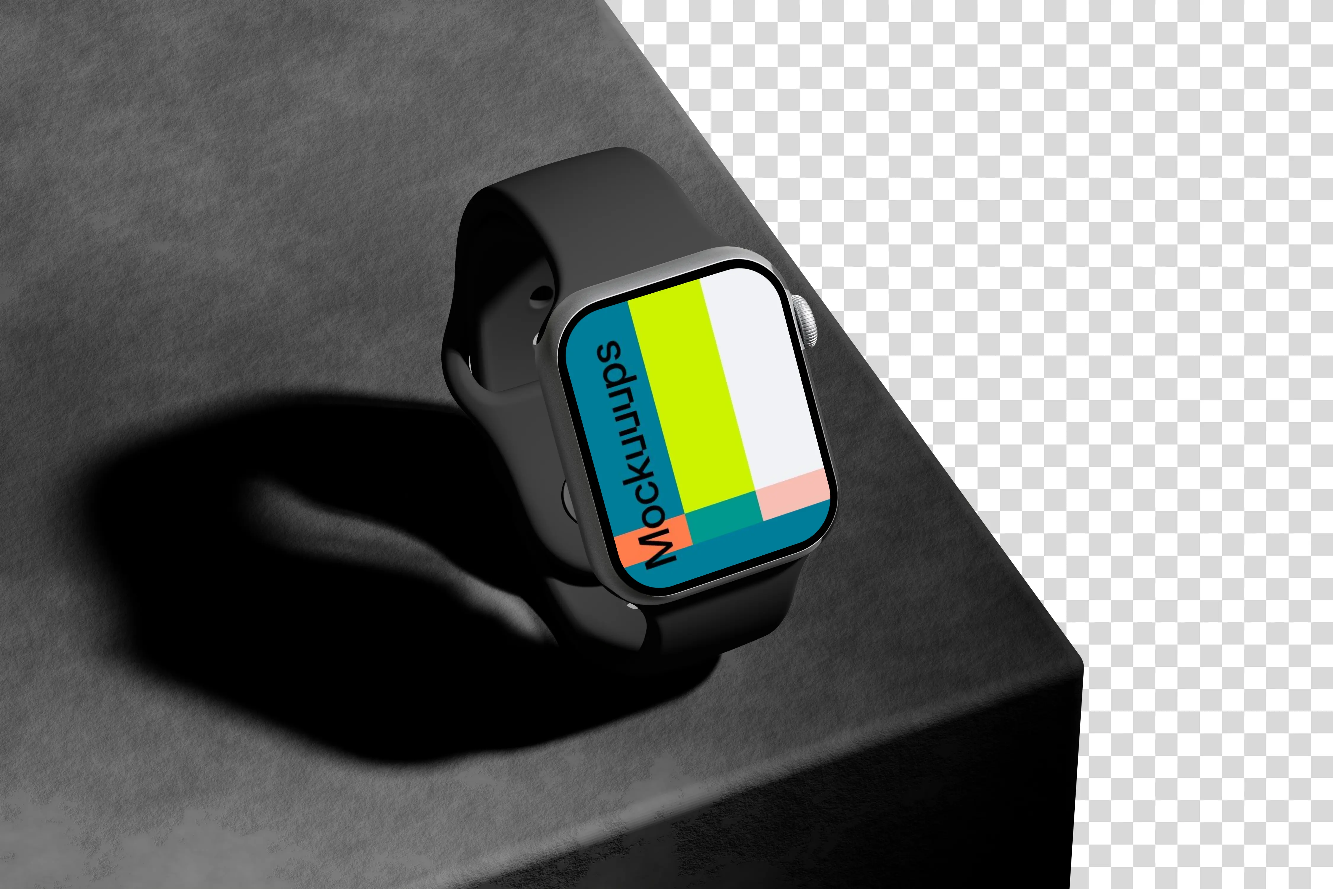 Apple Watch mockup on textured surface with dramatic lighting
