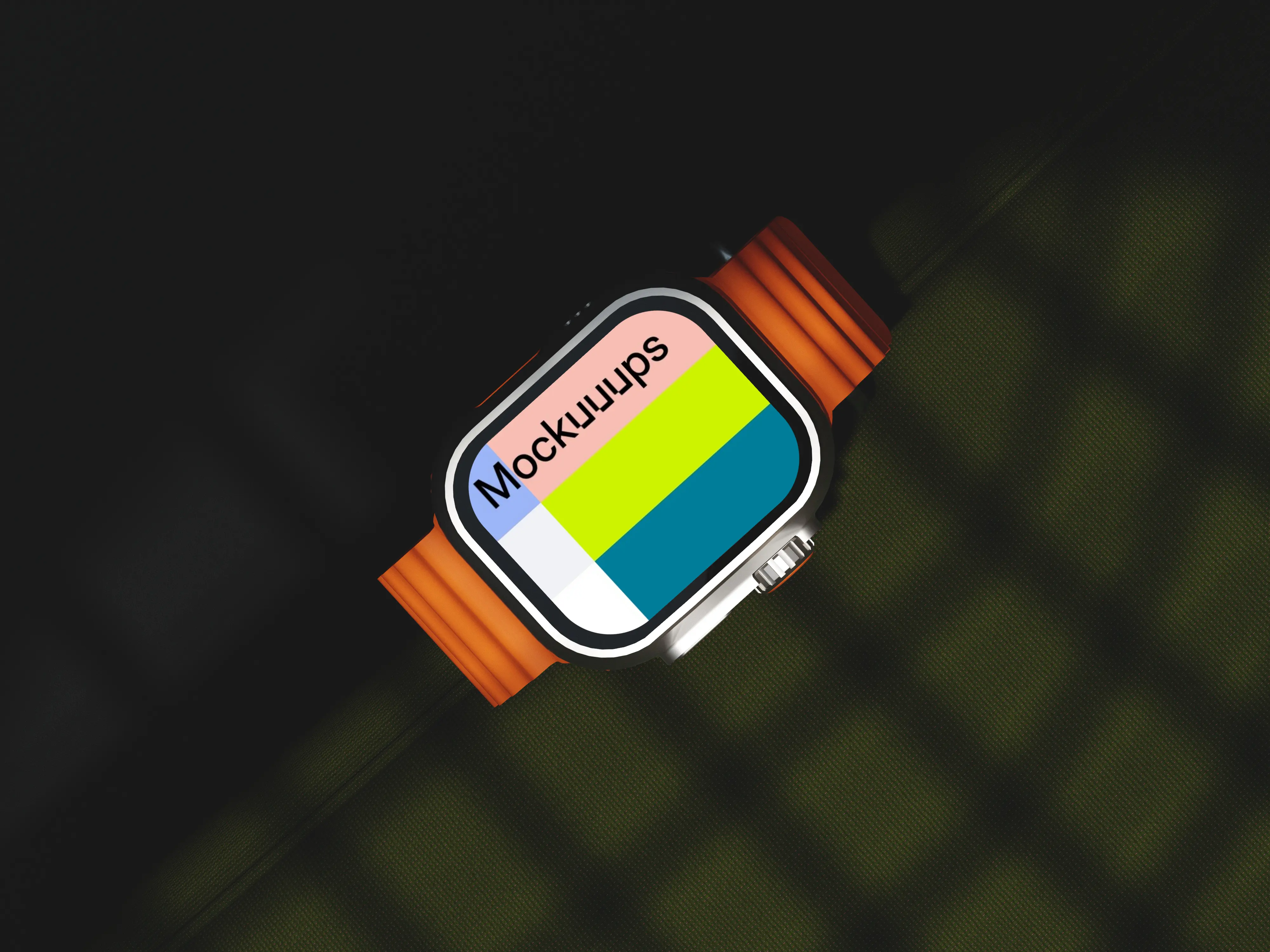 Apple Watch Ultra mockup on a textured olive surface