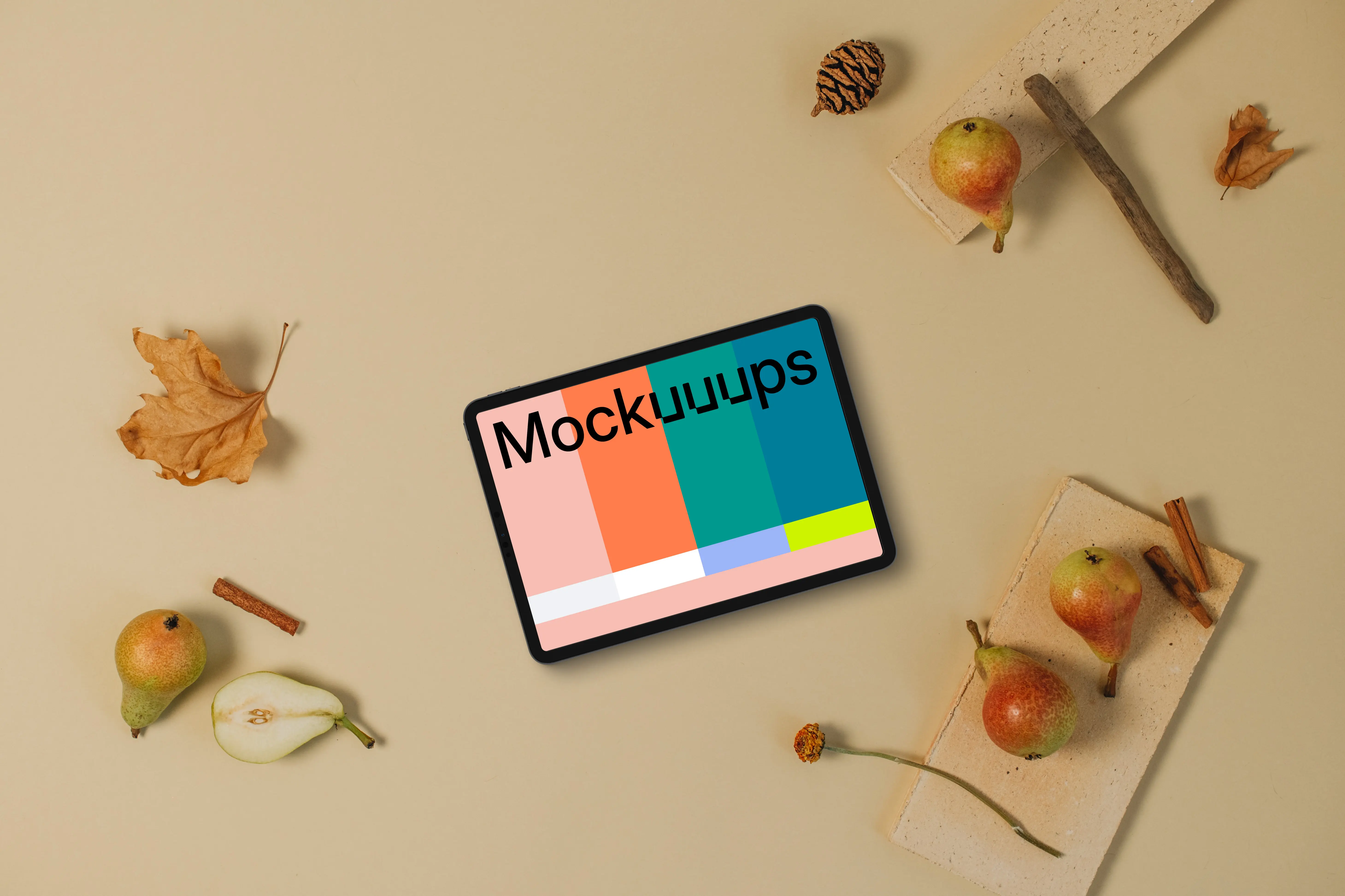 Autumn scene with landscape tablet mockup