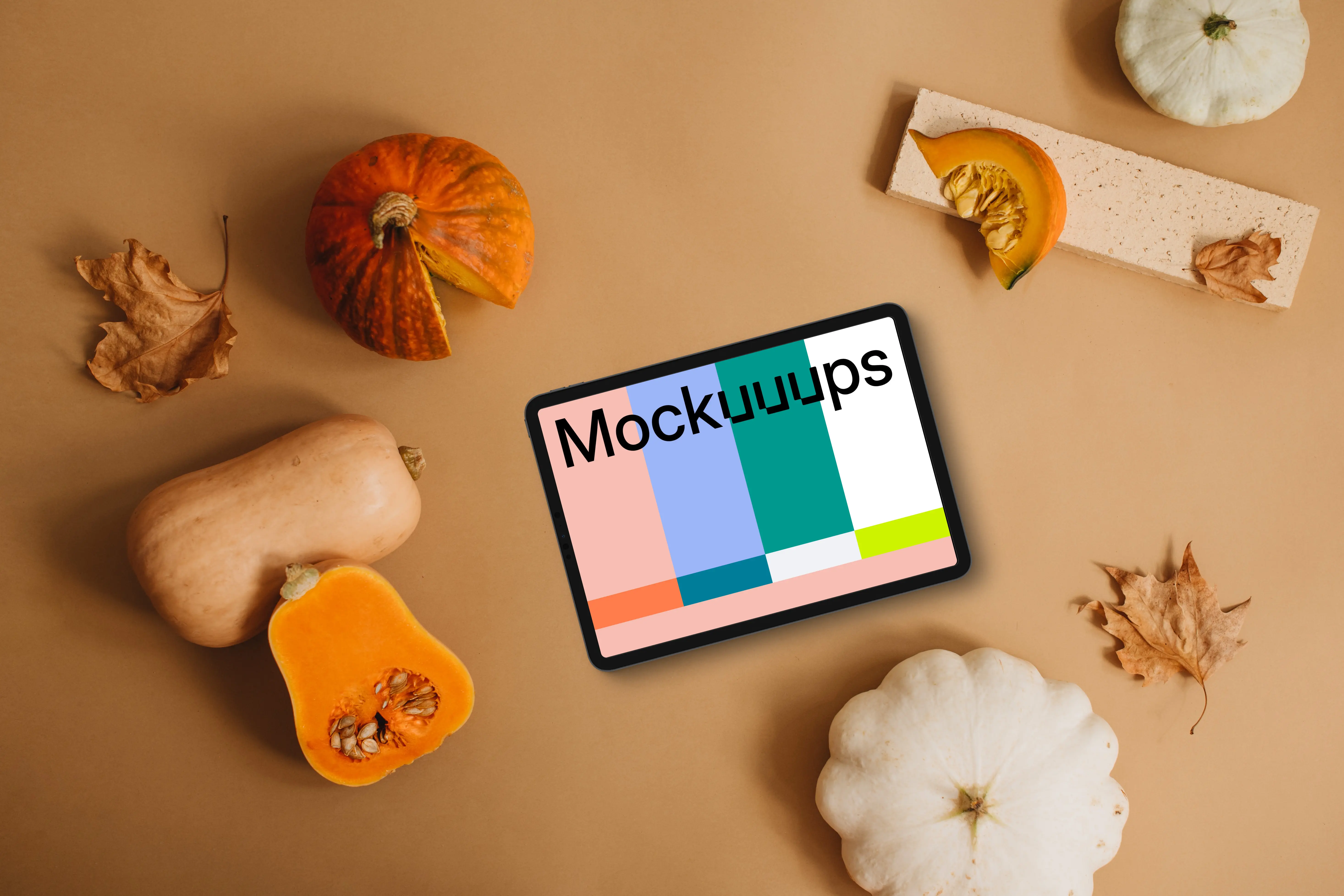 Autumn scene with tablet mockup