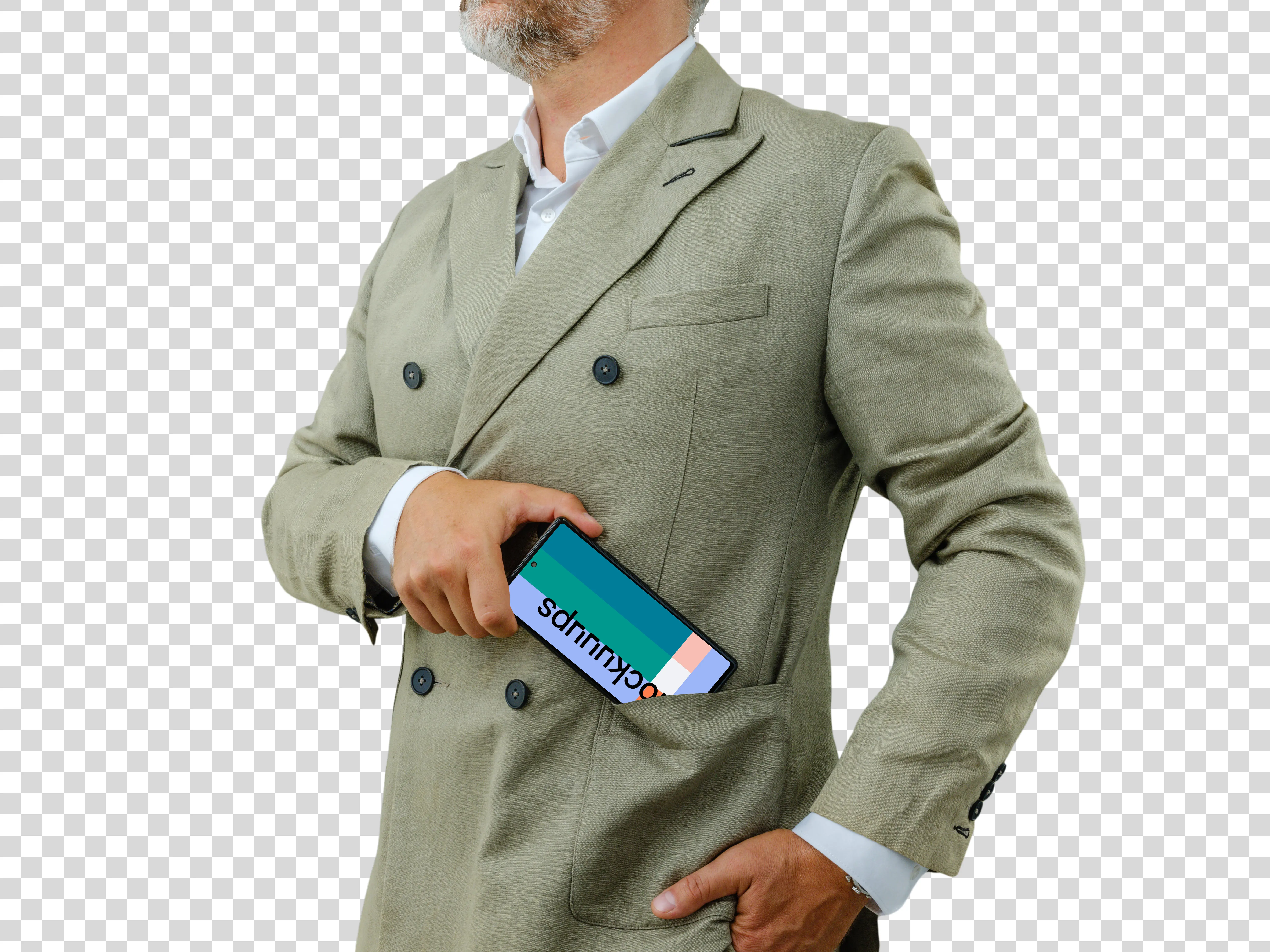 Businessman holding a Google Pixel mockup