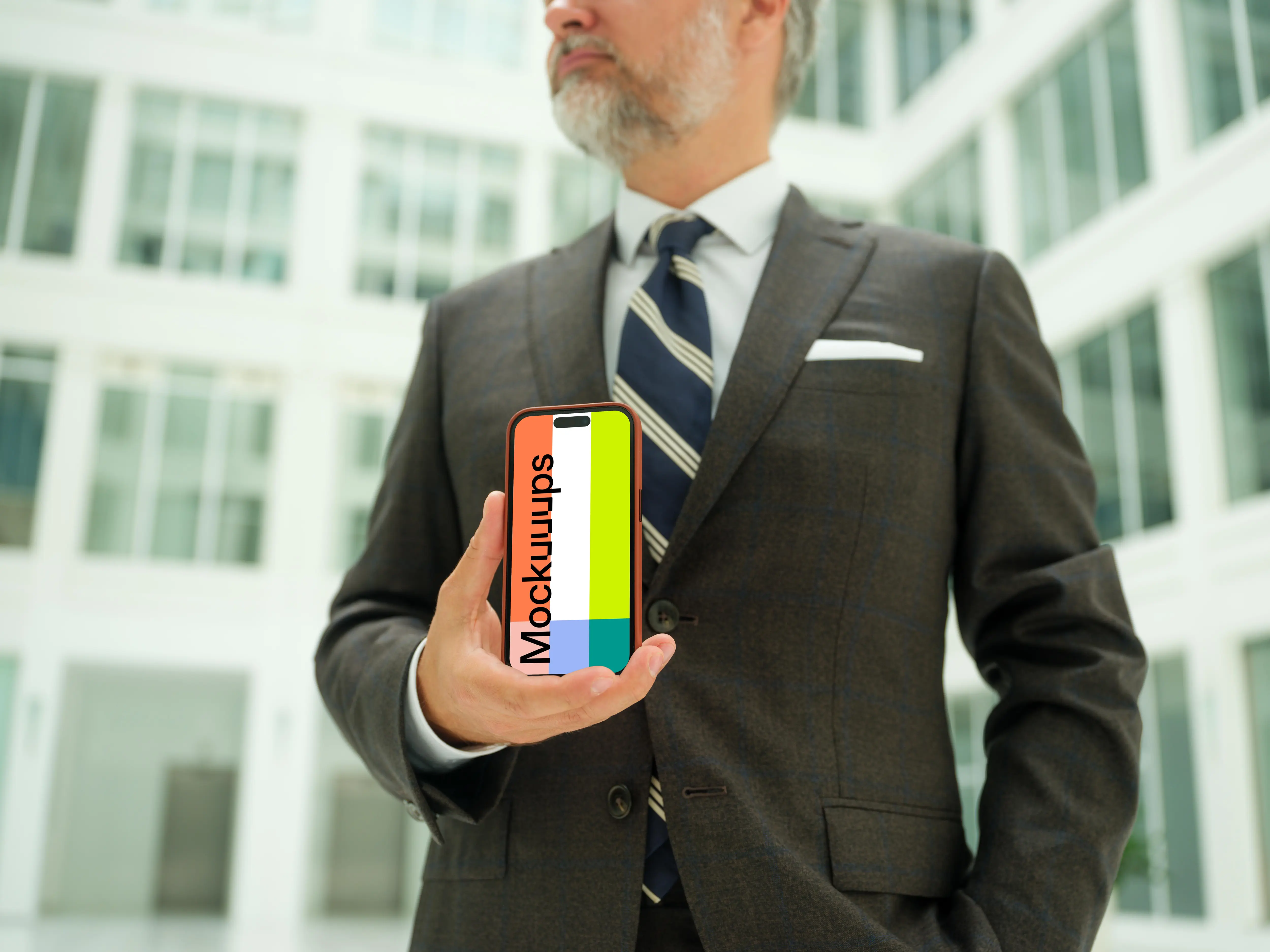 Businessman holding an iPhone mockup